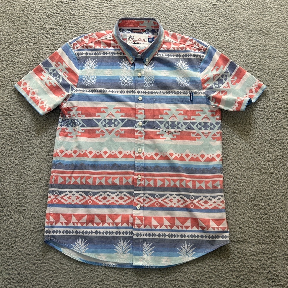 Chubbies The City Slicker Popover Short Sleeve‎ Shirt Men Small Faded Pineapples